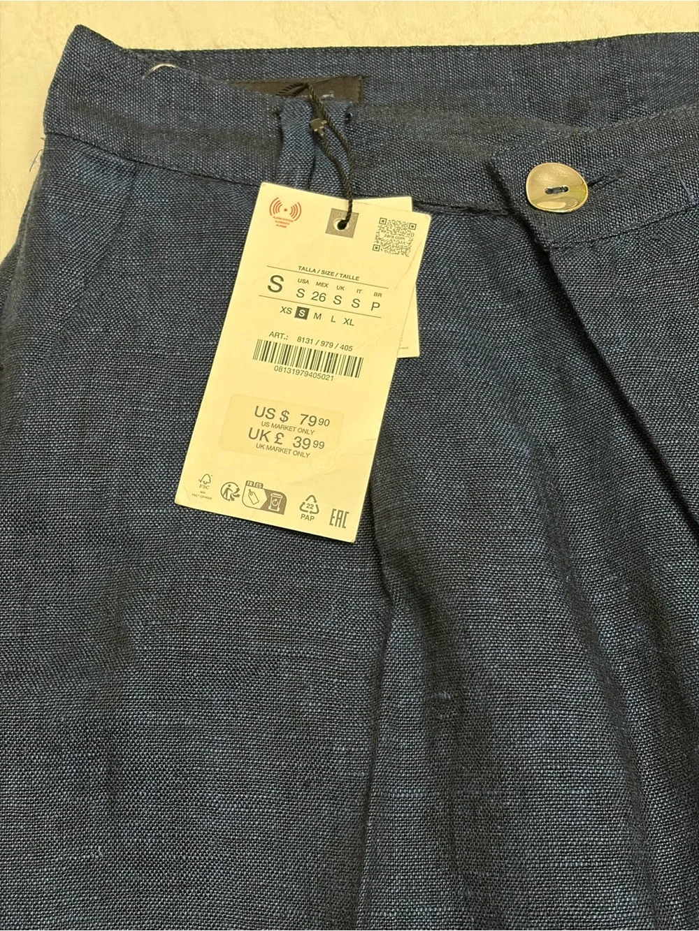 Zara Dark Navy Wide-Leg High-Rise Trousers
